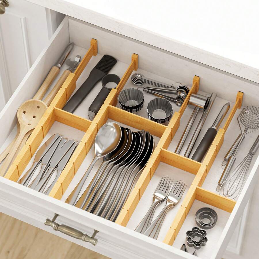 Home Office Kitchen - Bamboo Drawer Separators With Inserts And