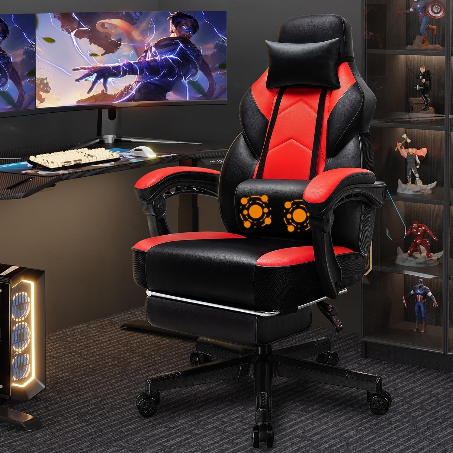 Home Office Ergonomics - Gaming Chair with Footrest, Massage Lumbar