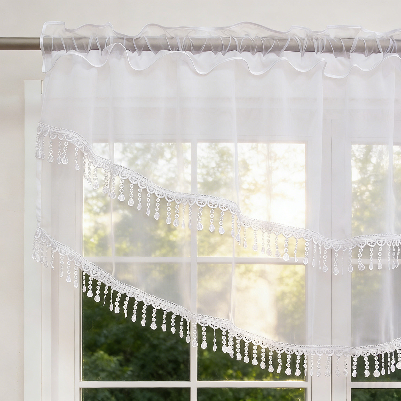2PCS White Lace Beaded Tassel  - Home Office Kitchen 评论和价格