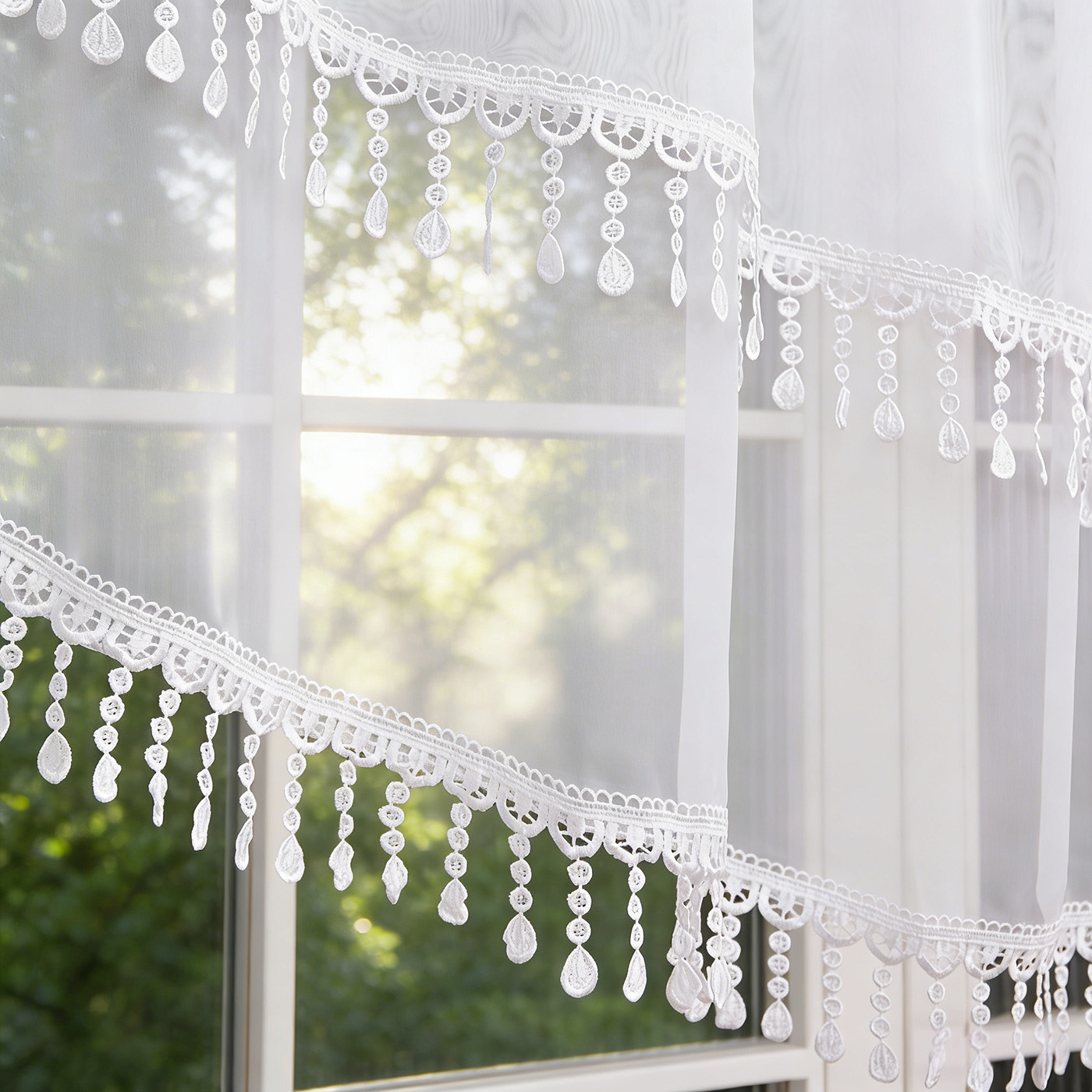 2PCS White Lace Beaded Tassel  - Home Office Kitchen 评论和价格